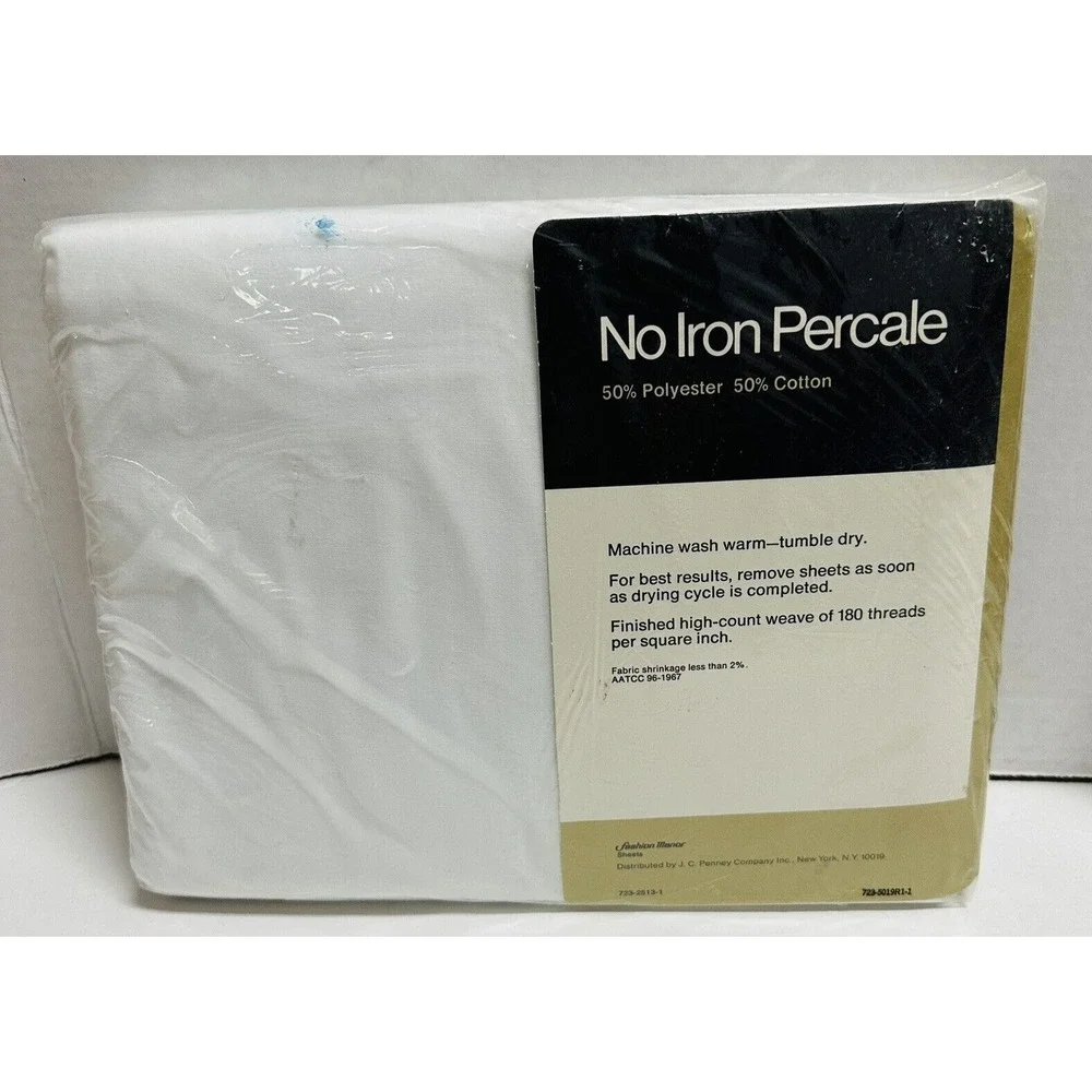 Vtg JC Penney's Fashion Manor No Iron Percale Full Flat Sheet White NEW NOS